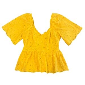 Women’s H&M Size 6 Yellow V Neck Eyelet Peplum Top